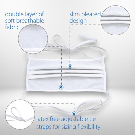 Core Products Layered Cloth White Face Mask Tie Back (5 Pack)