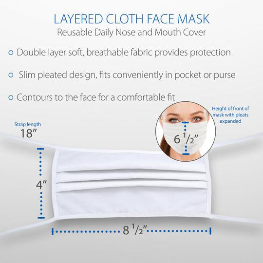 Core Products Layered Cloth White Face Mask Tie Back (5 Pack)