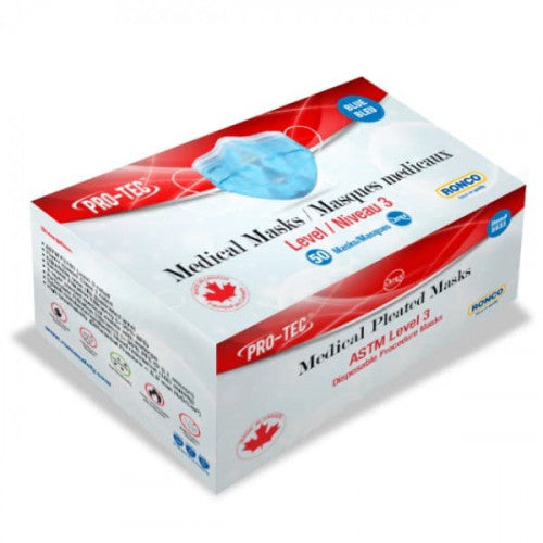 Ronco Pro-Tec 3 ply Pleated Masks, ASTM Level-3 (50/Box)