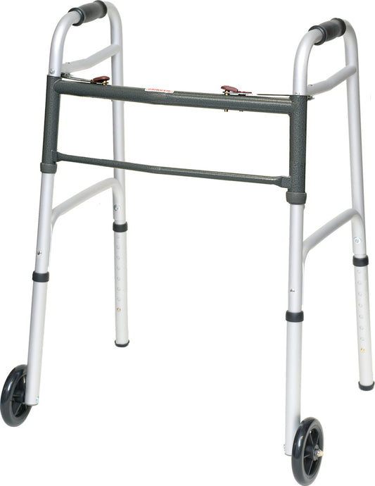 Aluminum Two-Button Release Folding Walker With Wheels