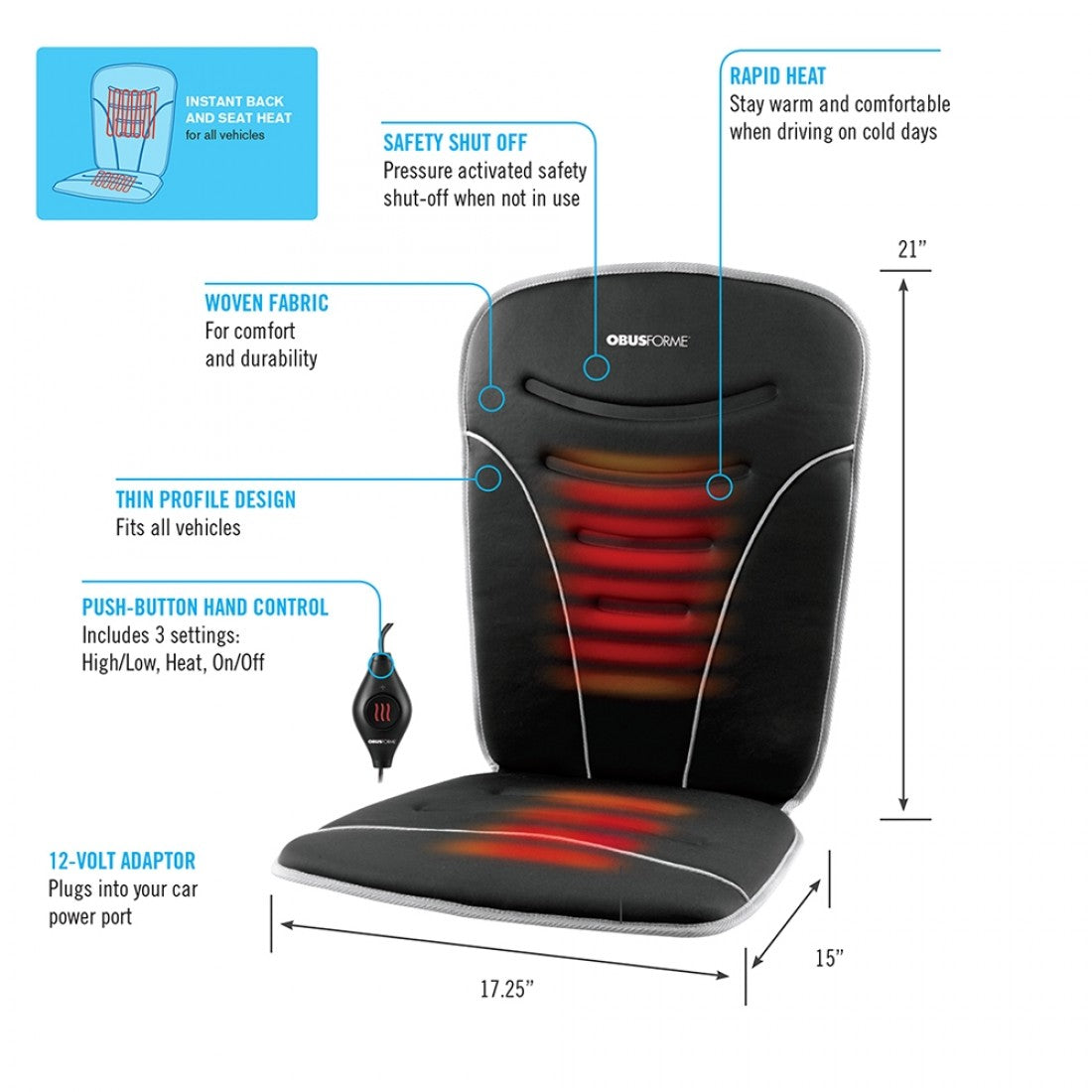 ObusForme Back & Seat Heated Car Cushion - SpaSupply